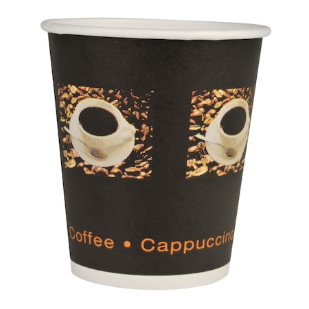Abena Cups, Hot - For Coffee, 8 Ounce, Coffee Beans & Cup Illustration, 3.5" Height, Black, PE/Paper 131623